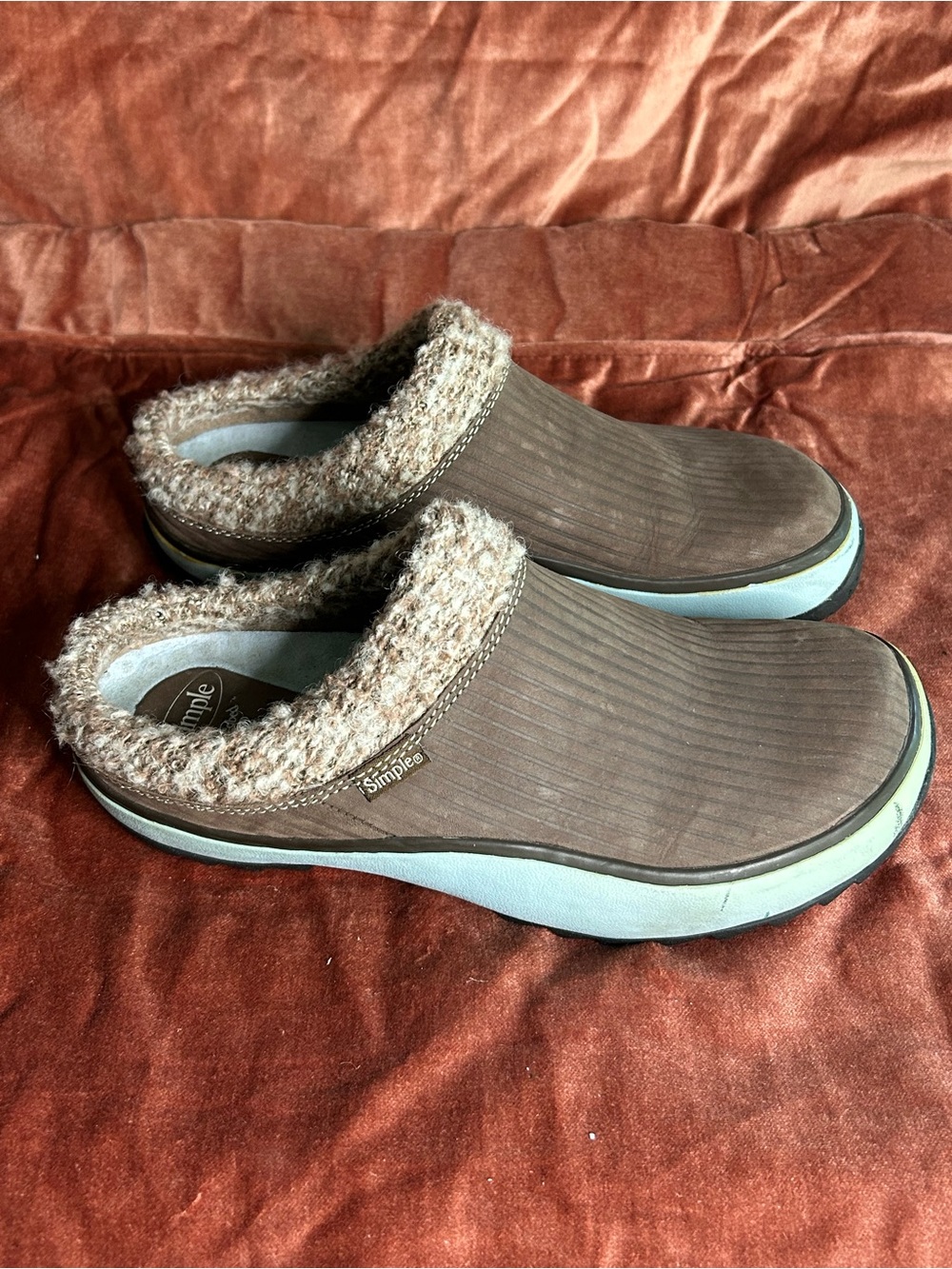 Simple Brown Faux-Fur Lined Slip-On Clog